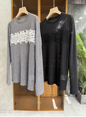N货！10穿9美！蕾丝边圆领长袖针织T上衣女   96480~ME