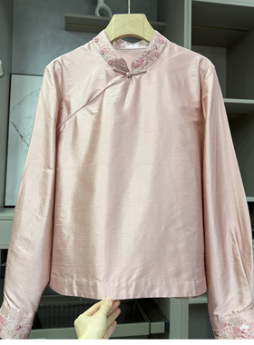 G上7K+！柜款新中式！重磅真丝线结钉珠立领上衣女  301061~ZY