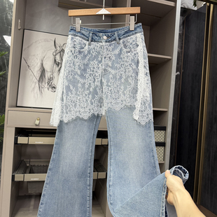 Q货Q货！美到不敢照镜子！蕾丝屁帘牛仔喇叭裤女   YT26106~ZY