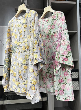 清仓不予退换！蝙蝠袖真丝双绉镂空刺绣圆领上衣女26286~ZY