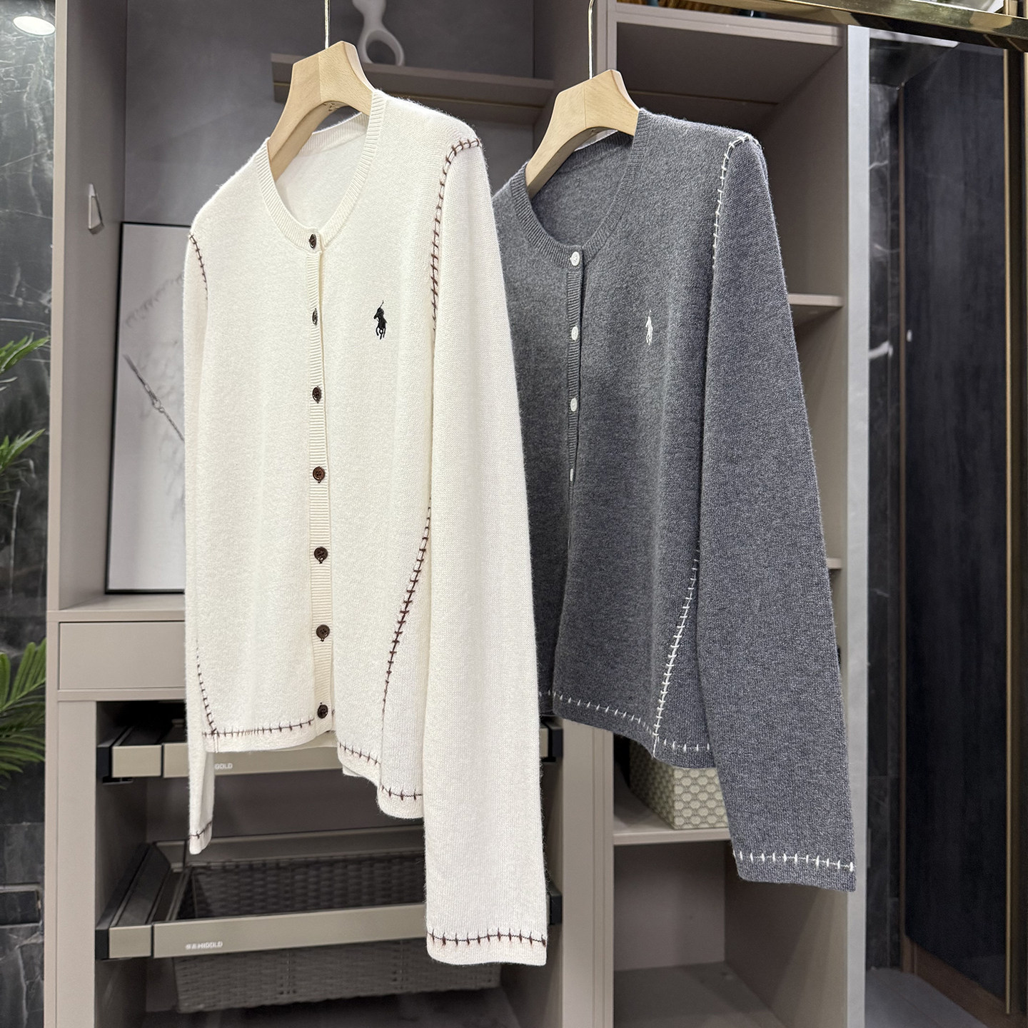 jin口料！羊绒圆领长袖针织开衫