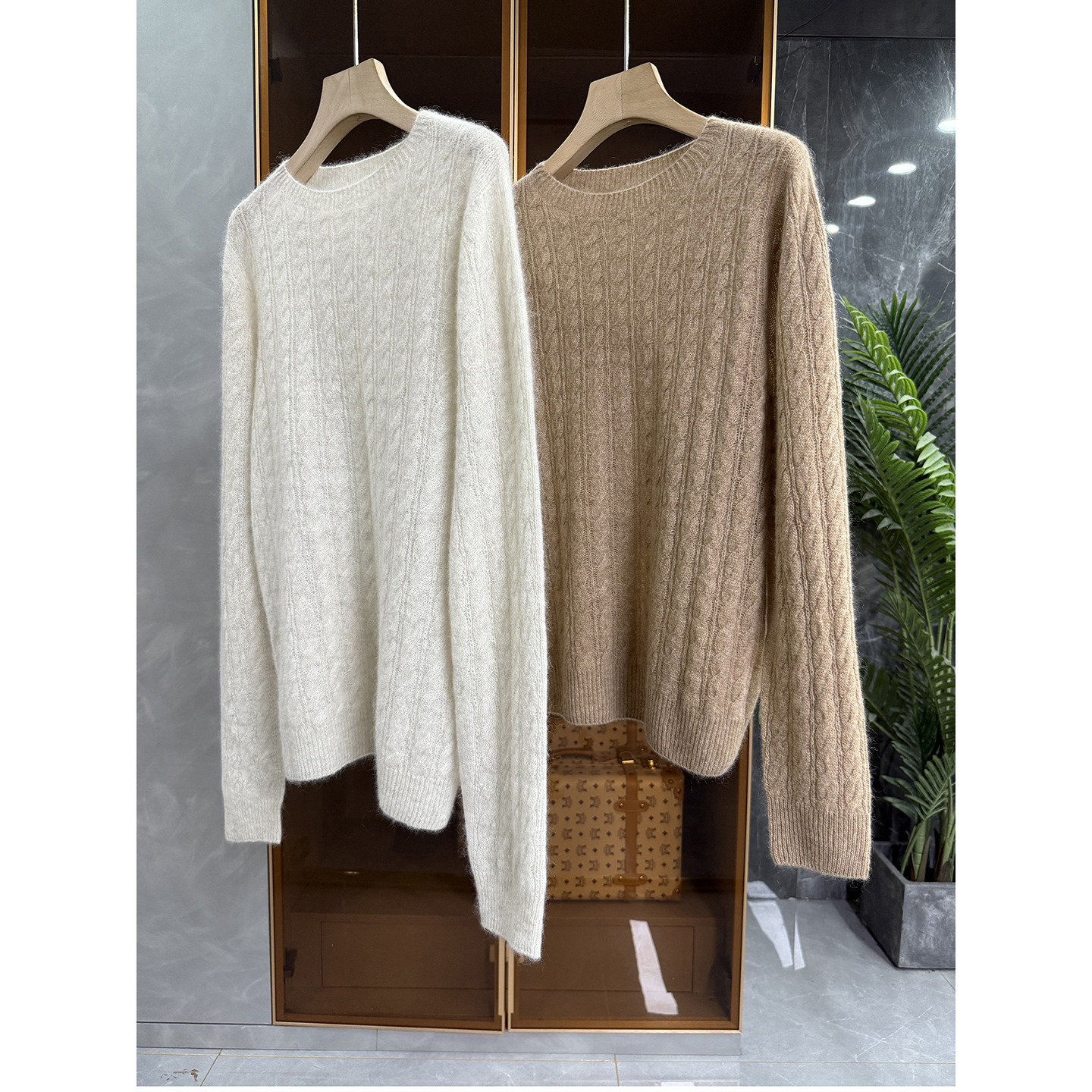 jin口澳洲羊毛羊绒圆领针织毛衣