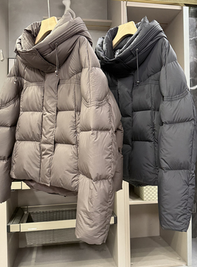 莼尾柜款！温暖又出片！宽松连帽鹅绒羽绒服短外套女  730739~ZY