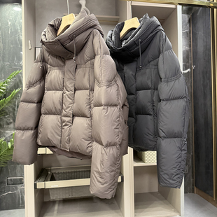 730739 宽松连帽鹅绒羽绒服短外套女 温暖又出片 莼尾柜款