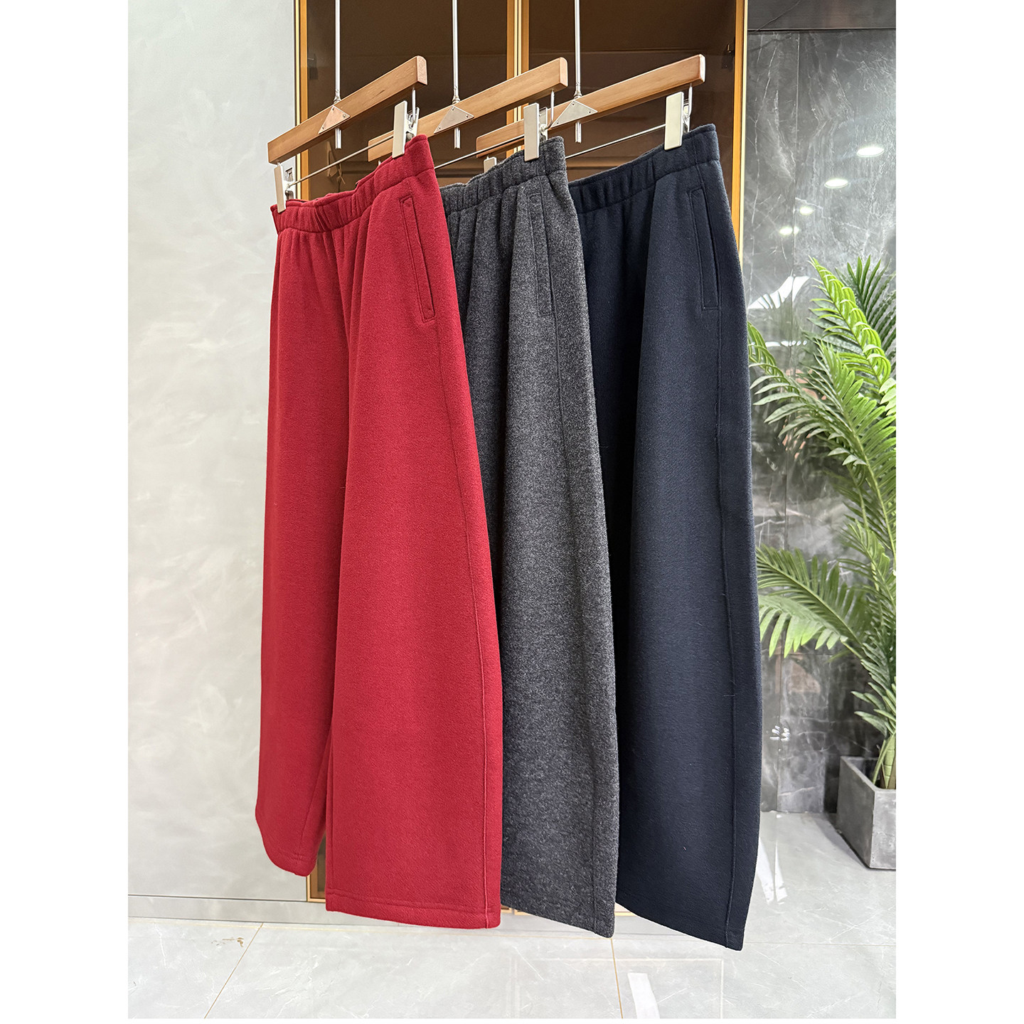 冬季保暖秘籍！加绒绵羊毛毛呢松紧腰休闲镰刀九分裤女 M02377~ME