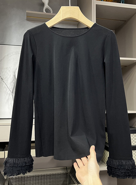 清仓不予退换！气质好物！圆领木耳边长袖棉T恤上衣女SYA2189