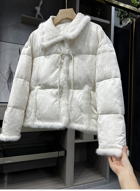 清仓不予退换！真丝提花白鹅绒水貂毛羽绒服短外套女B6506~ZY