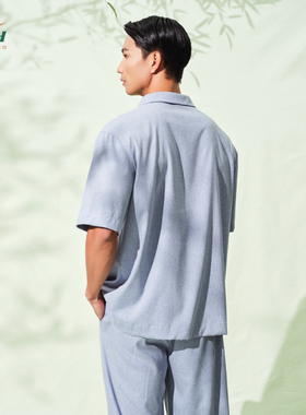 TZH柔软贴肤竹纤维新中式风格蓝色的家居服套装