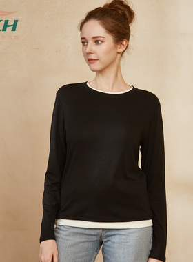 TZH天竹竹纤维黑色白边女士打底衫
