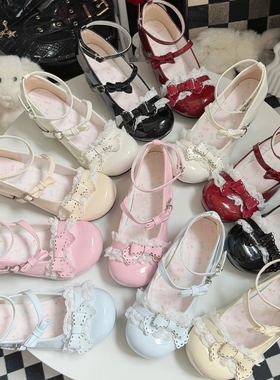 现货（甜心蕾蕾）木马原创Lolita圆头lo鞋优雅蝴蝶结中跟单鞋