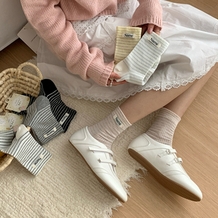 ins春夏薄款 NAME布标中筒日系花边jk洛丽塔堆堆袜子女透气吸汗棉