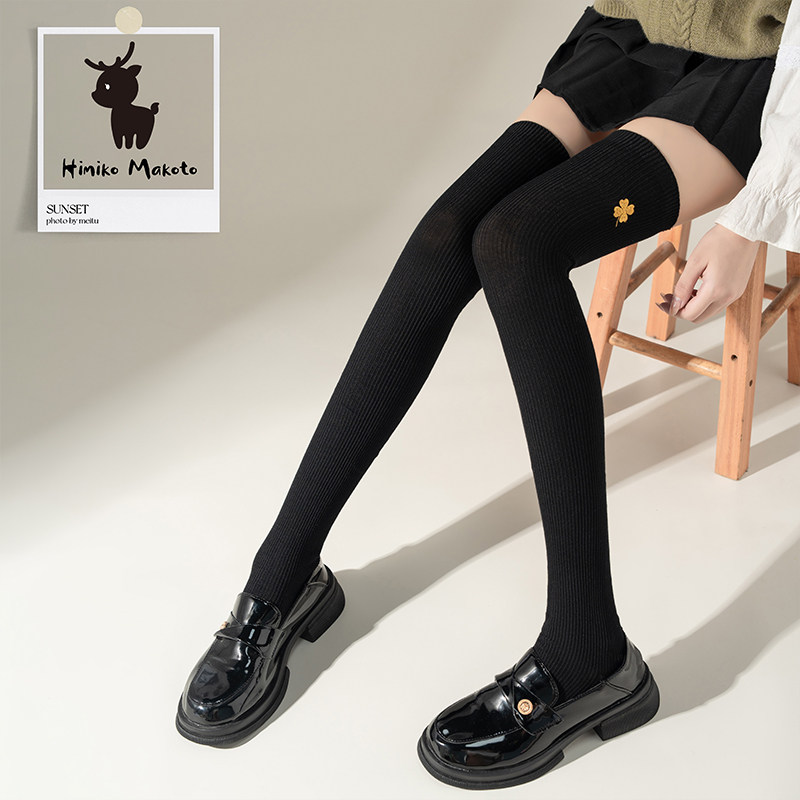 抗起球ins网红四叶草刺绣过膝堆堆日系韩版透气纯色袜子女秋冬JK,女士内衣/男士内衣/家居服,长筒袜,淘宝优惠券,粉丝福利购,淘宝优惠卷