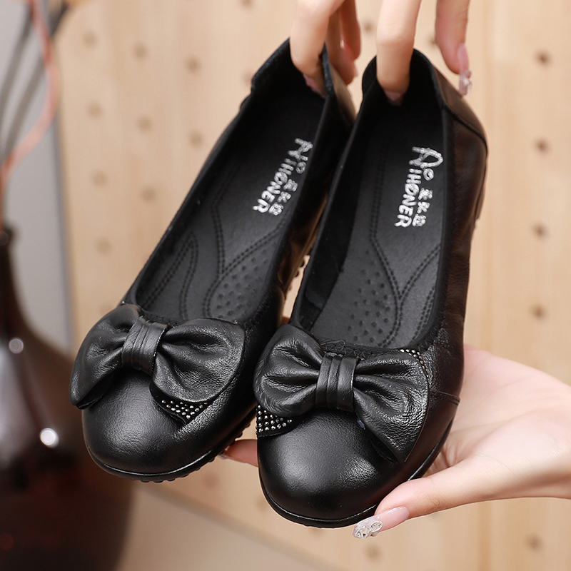 平底单鞋黑色皮鞋舒适软底