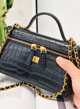 轻奢复古鳄鱼纹金球链条盒子包