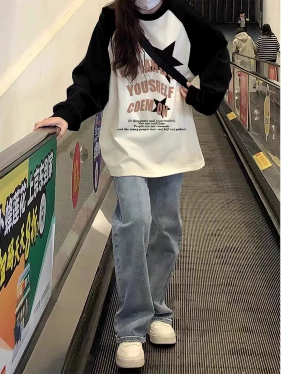 【拍3件】】女早秋内搭纯棉插肩长袖t恤