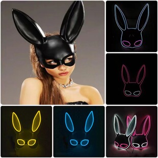 夜光荧光狂欢节兔子发光面具LED动物派对面罩兔女郎酒吧表演道具