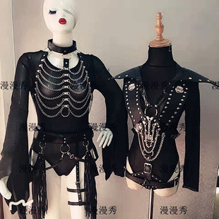Boy Girl金属皮质链条朋克gogo演出服摇滚商业夜场女歌手舞台服装