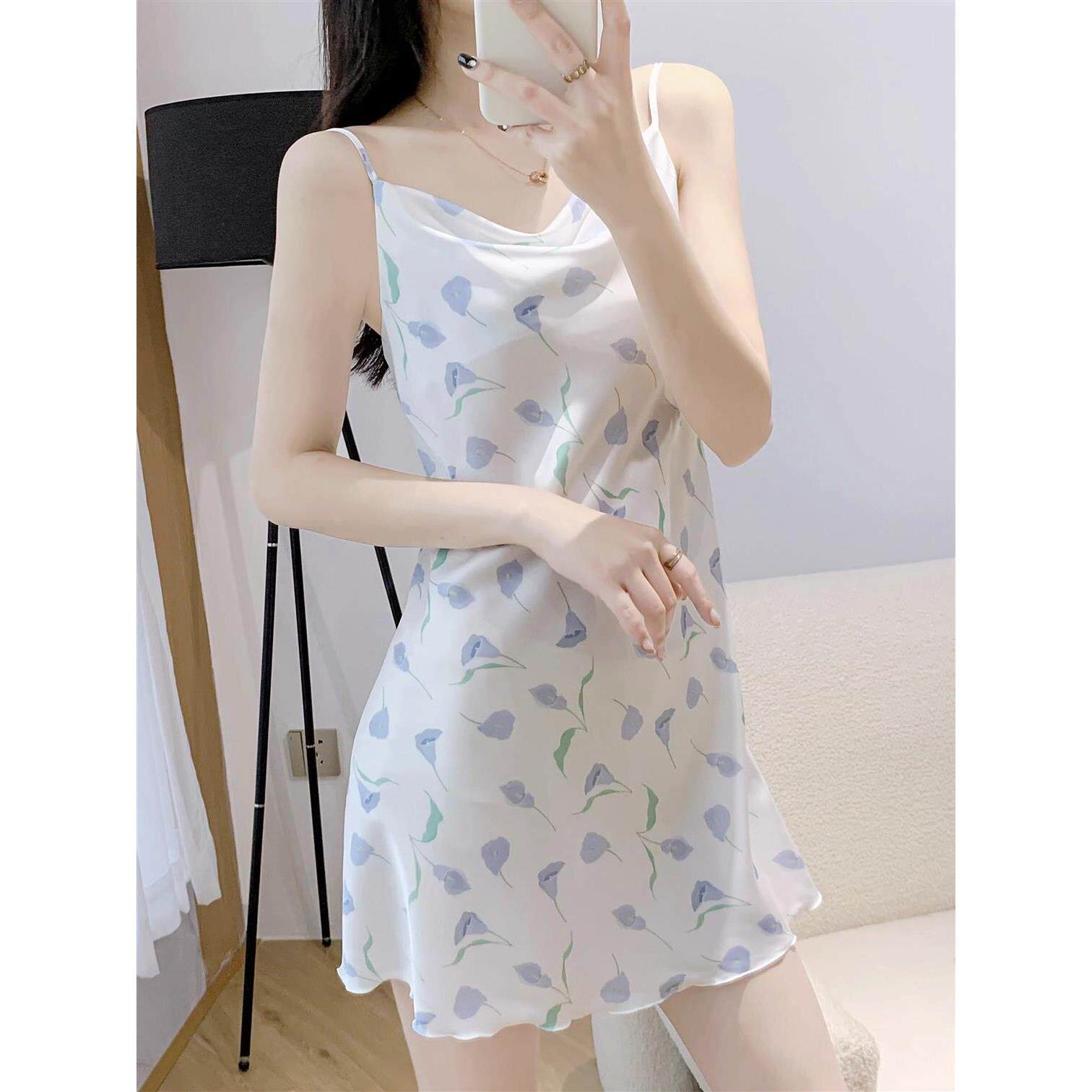 维多利亚桑蚕丝睡衣女士夏季薄款真丝性感吊带包臀裙家居服可外穿