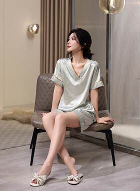 维多利亚睡衣女夏季桑蚕丝短袖