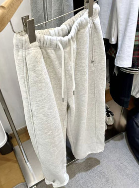 加绒宽松棉卫裤可束脚口舒适百搭显瘦白花灰色直筒裤慵懒风韩版潮