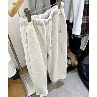 加绒宽松棉卫裤可束脚口舒适百搭显瘦白花灰色直筒裤慵懒风韩版潮