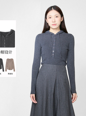 sweetbasil紫淑2025冬装新款正品女休闲时尚连帽长袖针织衫