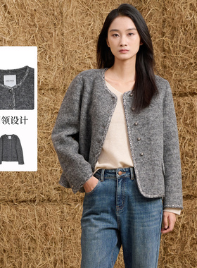 sweetbasil紫淑2025冬新品专柜同款女圆领短款毛呢大衣外套