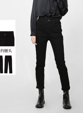 sweetbasil紫淑2025冬女新款修身微弹小脚裤简约黑色紧身牛仔裤