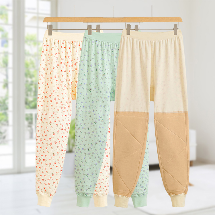 中老年人女士纯棉加厚秋裤加长护膝印花高腰宽松保暖裤加肥加大码