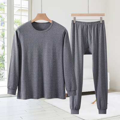 中老年人男秋衣秋裤套装纯棉线衣线裤圆领薄款保暖内衣长袖棉毛衫