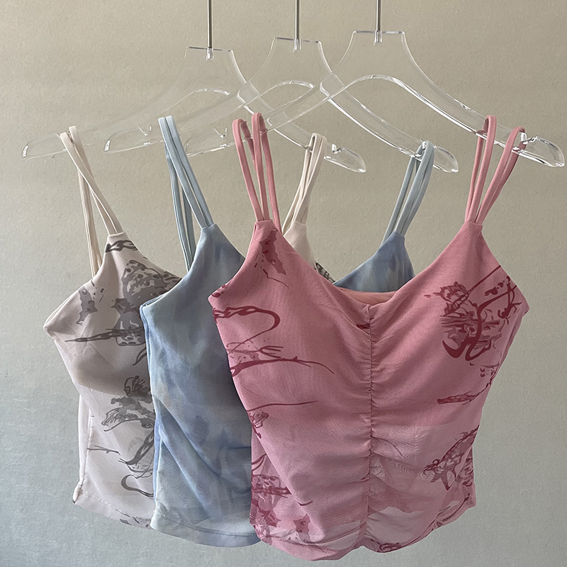 健身背心一体双肩带网纱运动吊带