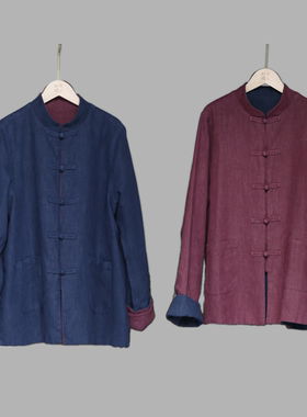如素慢衣苎麻棉双面双穿立领国风外套40129
