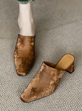 如素慢衣复古单鞋女鞋春季新款外穿法式高跟包头半拖鞋潮60148