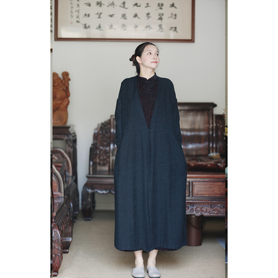 如素慢衣秋冬款宽松中式文艺盘扣棉麻开衫风衣23024