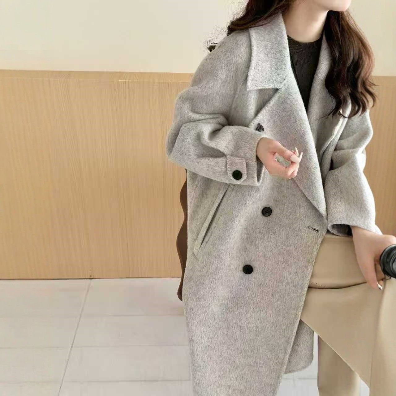 双面羊绒大衣女中长款宽松