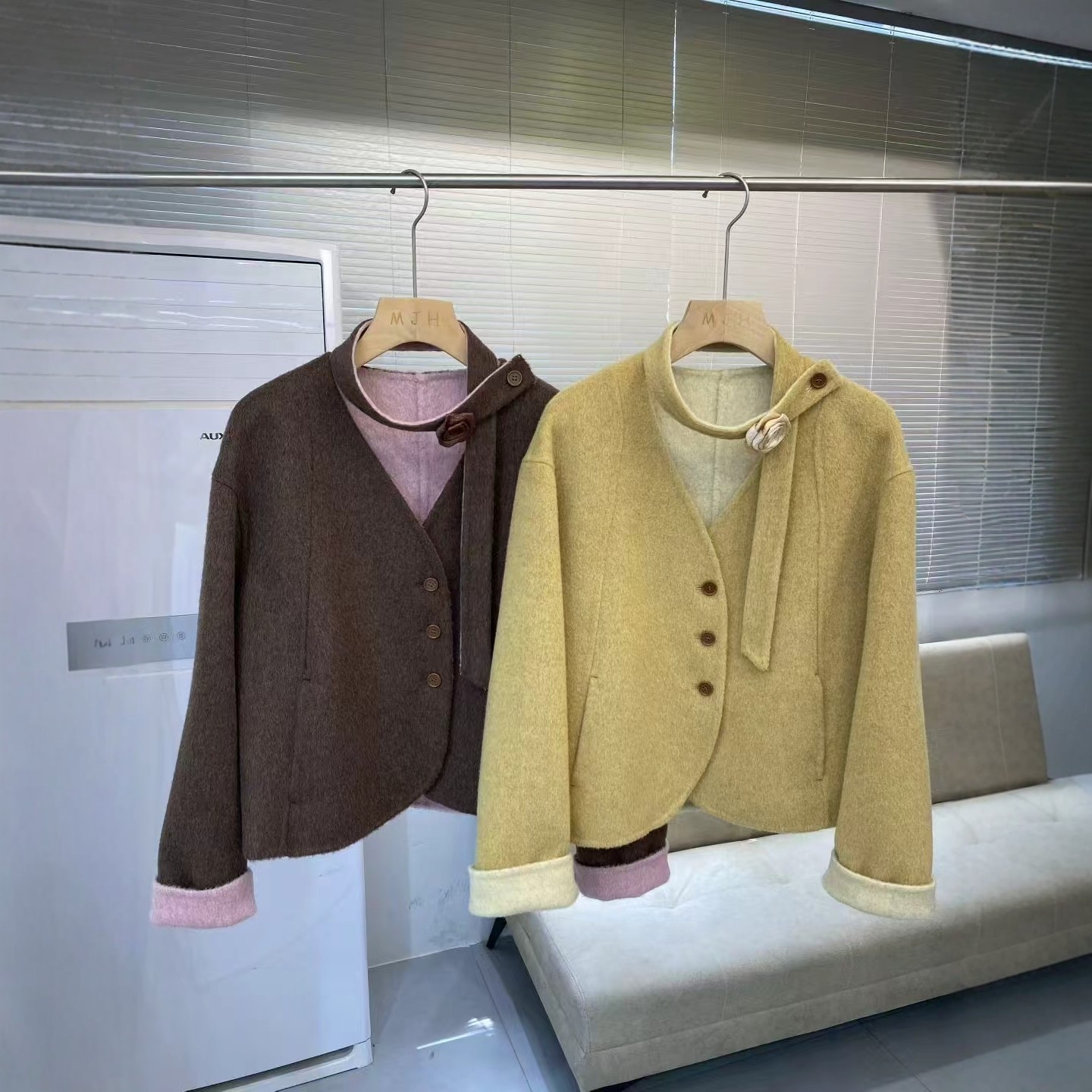 2025秋冬新款双面羊绒大衣女中长款宽松显瘦无领羊毛呢外套小个子