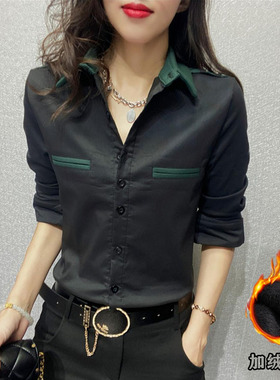 时尚加绒衬衫女职业OL秋冬2025新款衬衣韩版修身显瘦工装上衣百搭