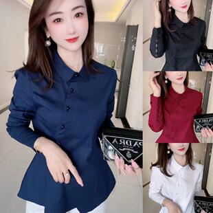 职业OL收腰衬衣百搭显瘦上衣打底衫 不规则加绒衬衫 女早春2026新款