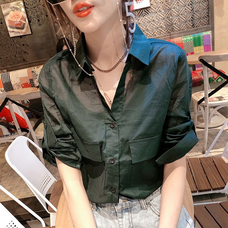 时尚洋气薄款衬衫女两用袖春夏2025新款透气宽松衬衣百搭职业上衣