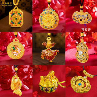 沙金复古珐琅彩项链坠女士吊坠单挂绳高档纯铜假黄金烧蓝花丝挂坠