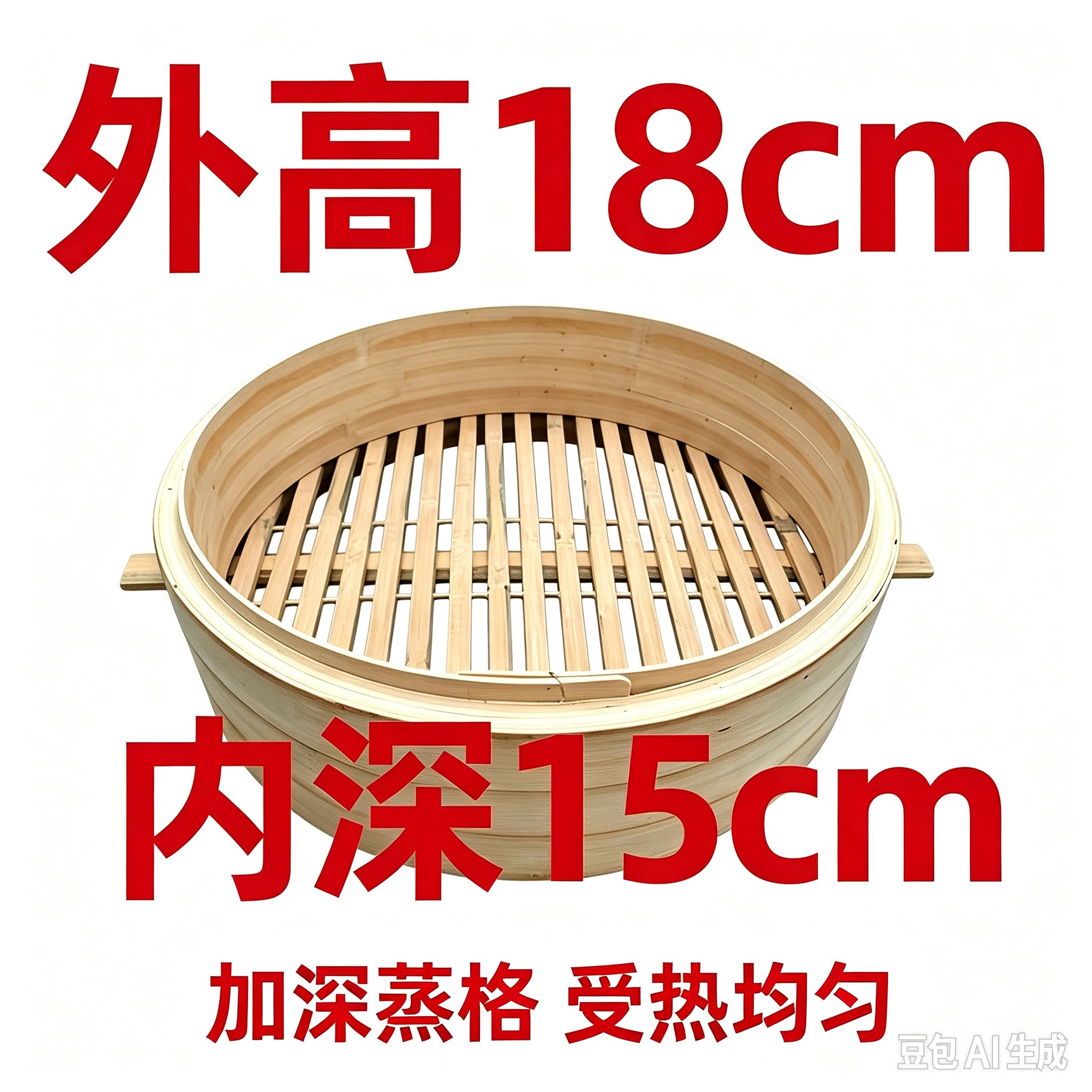 加高18cm大号厚实竹蒸笼带手柄