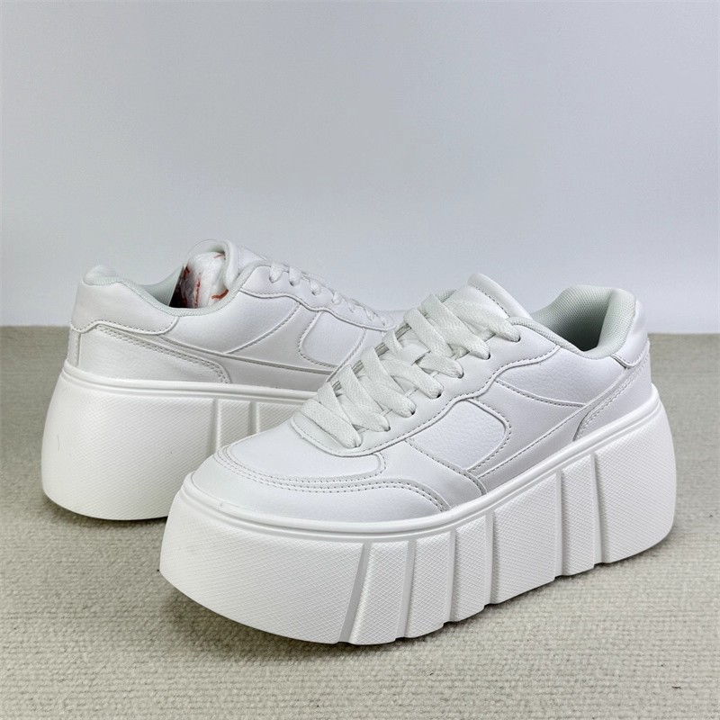 西班牙单2025年春秋新款厚底增高鞋时尚休闲运动鞋系带纯白松糕鞋