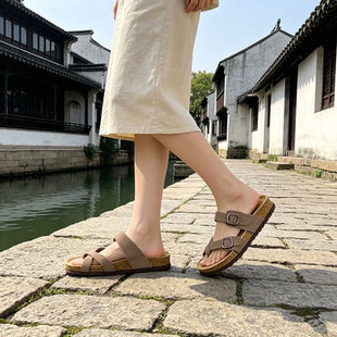 断码捡漏！欧美休闲舒适露趾凉鞋外穿厚底软木防滑女款大码人字拖