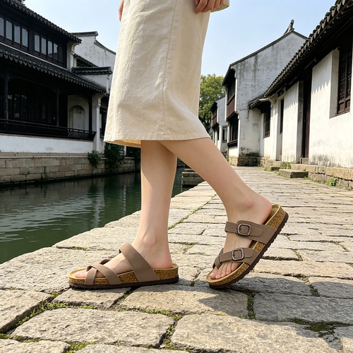 休闲舒适露趾凉鞋外穿厚底软木拖