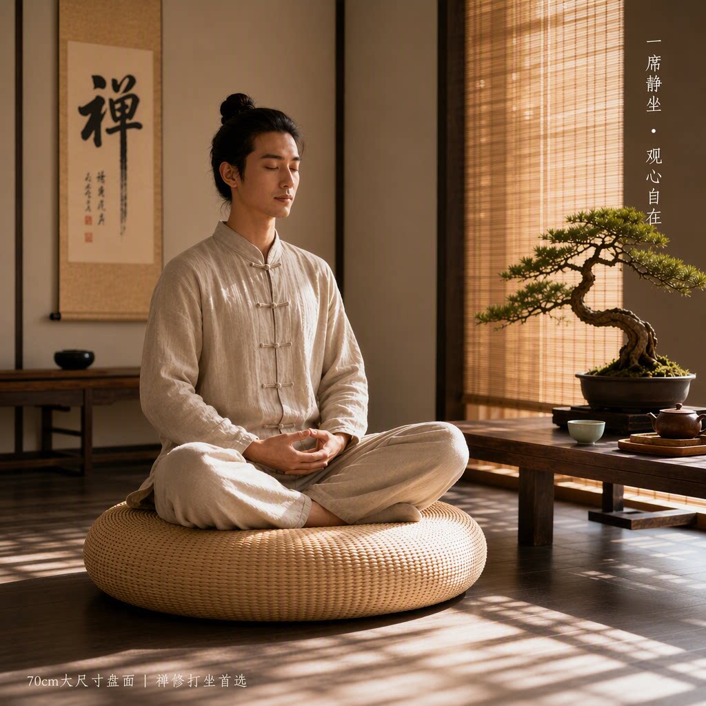 国庆可定制蒲团坐墩户外寺庙拜垫蒲草圆形草编打坐垫蒲草坐垫地上