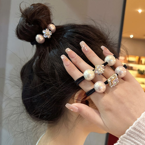 珍珠水钻头绳丸子头发圈橡皮筋女