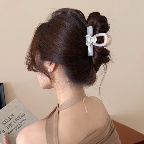 简约醋酸镶钻小熊后脑勺盘发鲨鱼夹双面大号盘发抓夹发饰发夹发卡