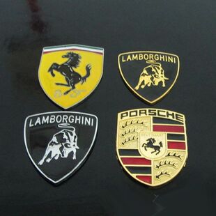 法拉利兰博基尼保时捷车标贴跑车方向盘标个性 能标志贴金属车标