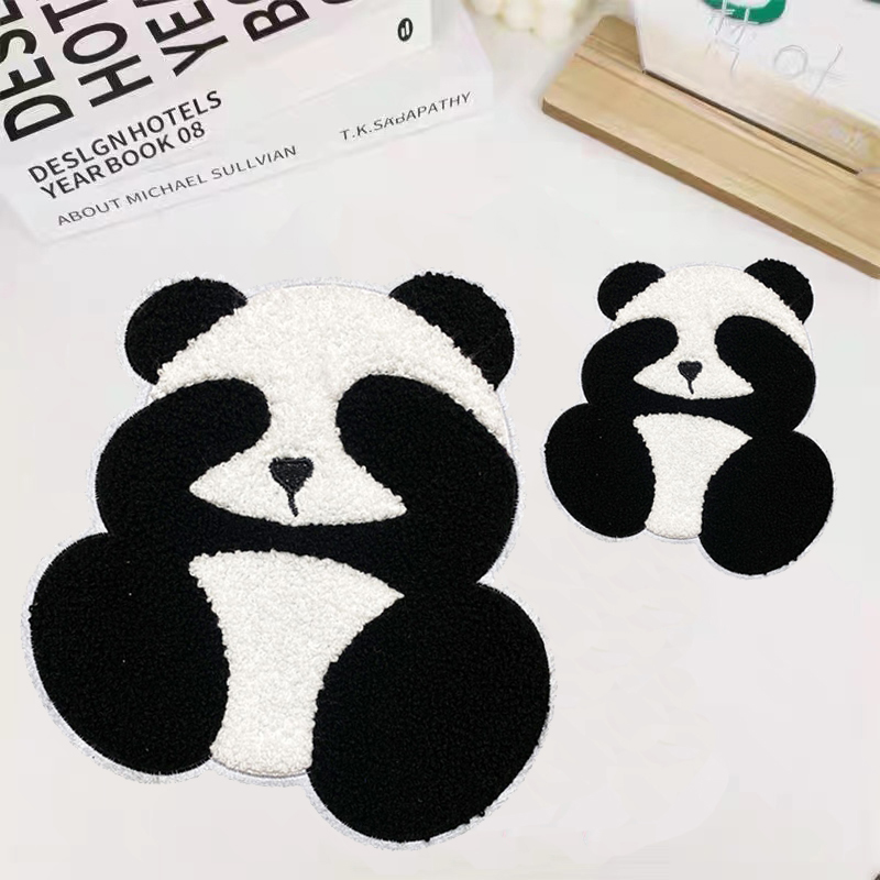 黑白色补丁贴花花熊猫图案刺绣布贴装饰修补衣服T恤毛衣破洞补丁