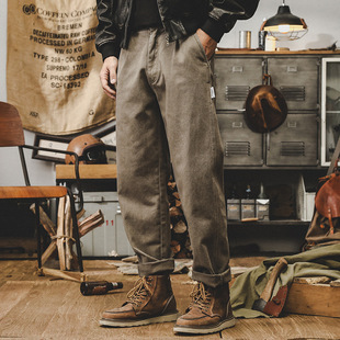 美式复古重磅工装裤子男秋季2025新款潮牌加绒炒洗宽松直筒休闲裤